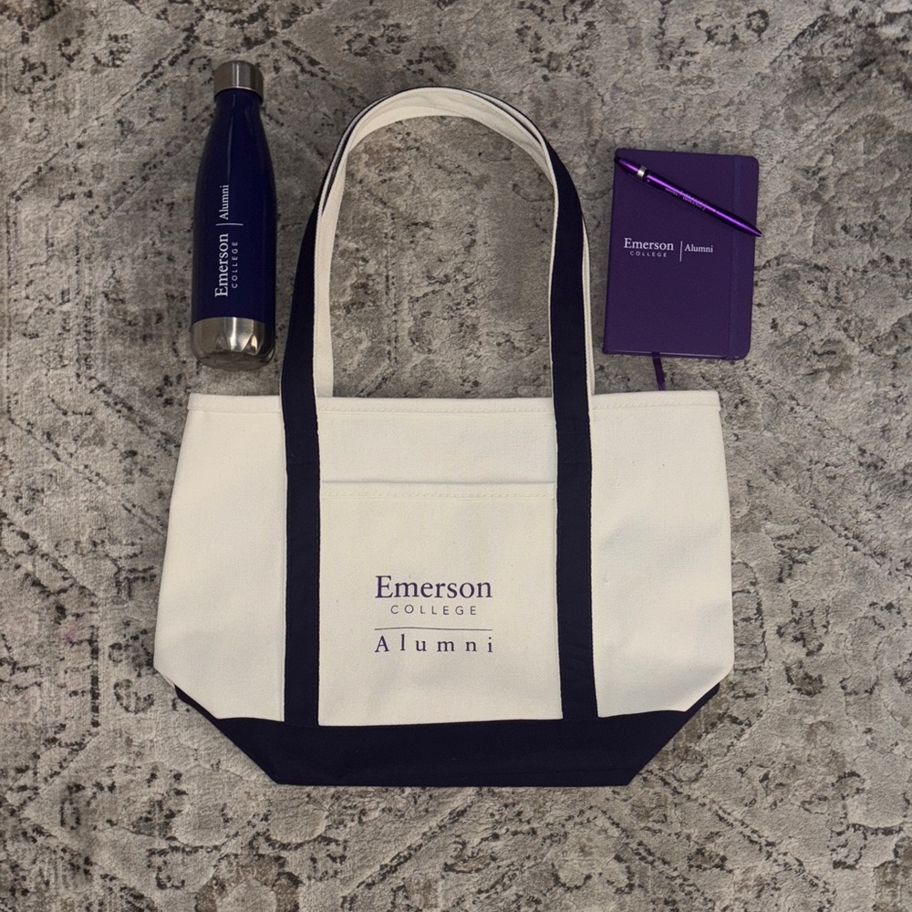 Emerson College Alumni Lot  - Tote Bag, insulated water bottle, notepad with pen
